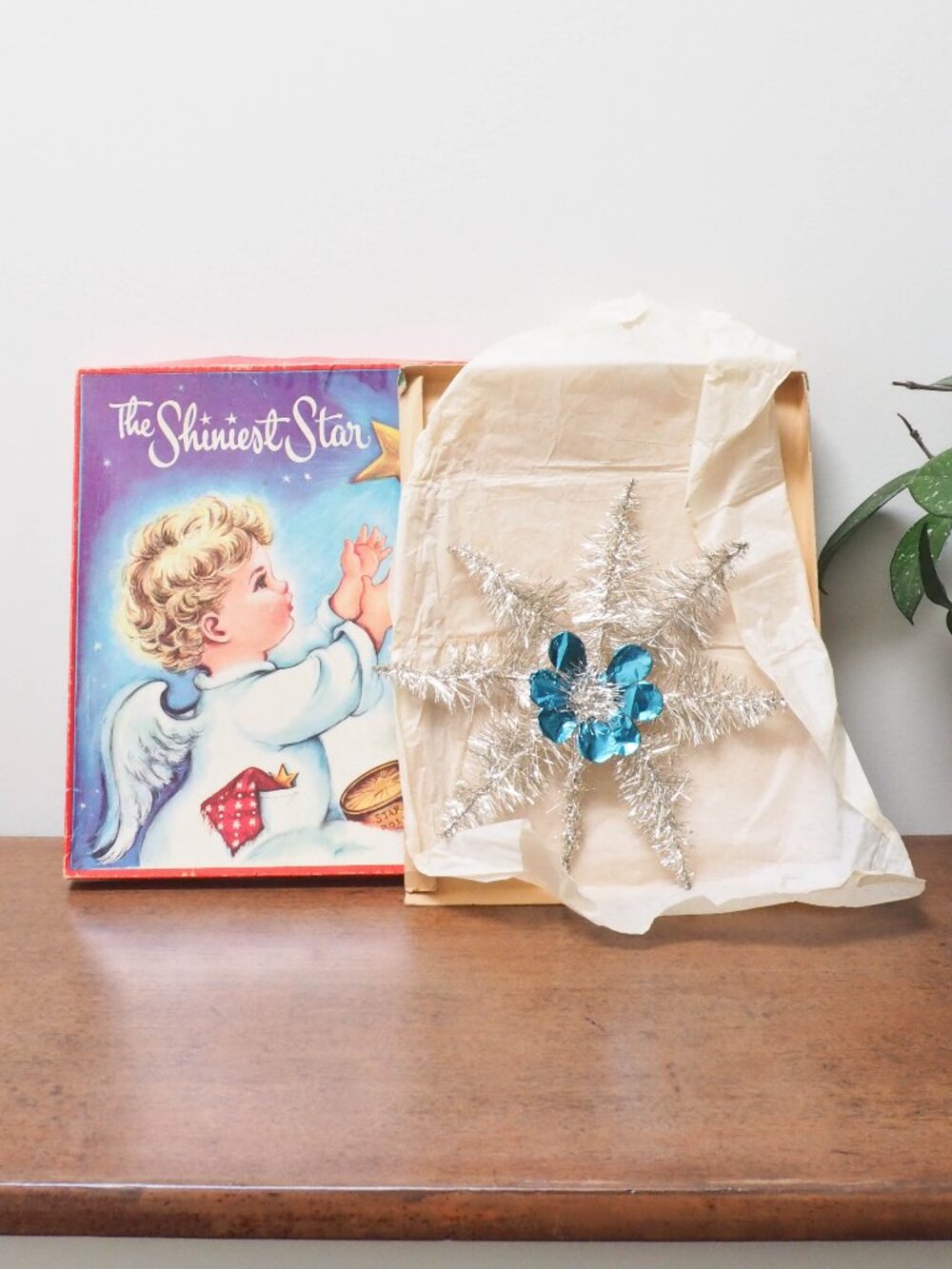 Vtg Silver Tinsel Star Tree Topper - Antique Christmas Tree Ornament